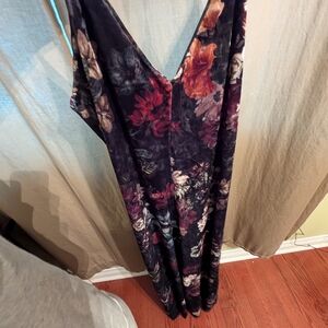 Floral V-Neck Velour Jumpsuit Floral